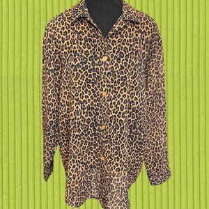 VTG Barbara Gerwit leopard print see through button up blouse size large